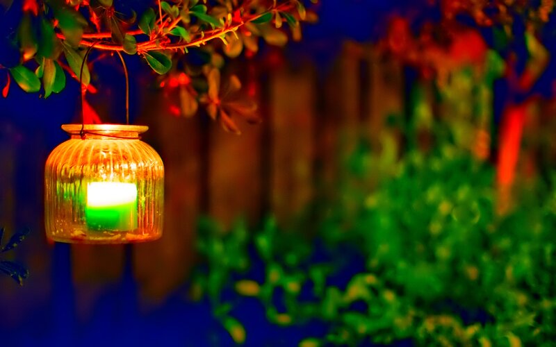 Glass Lantern with Candle — Green