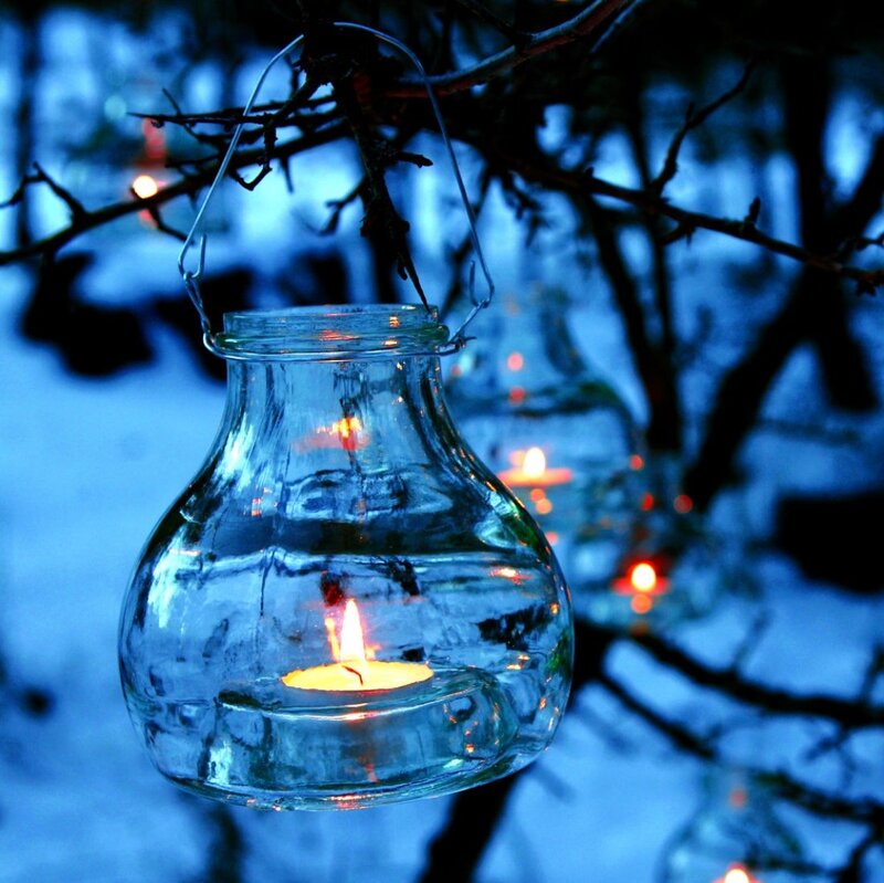 Glass Lantern with Candle