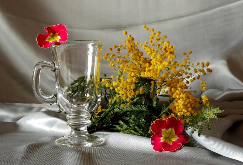 Glass Mug with Flowers