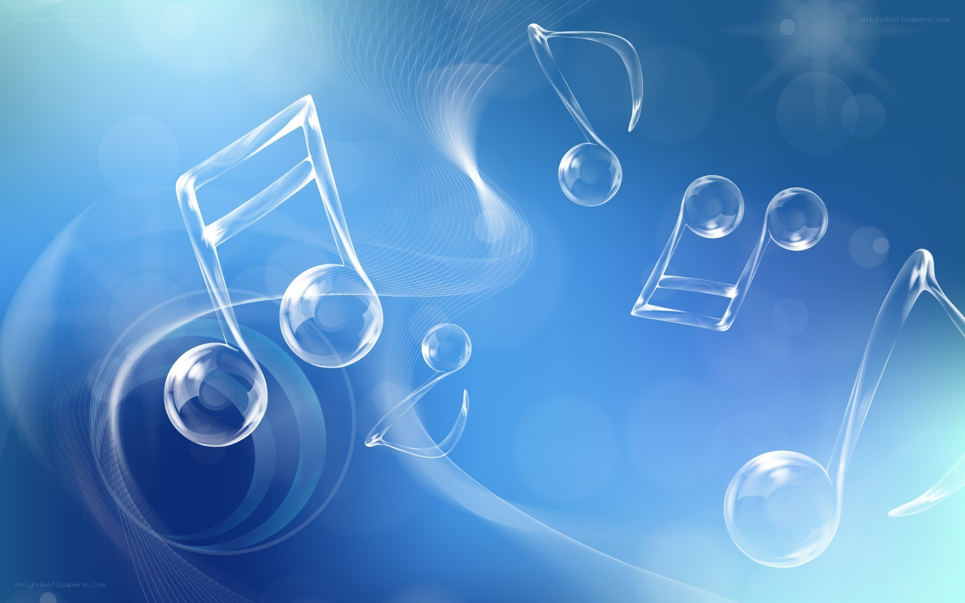 Glass music notes on blue
