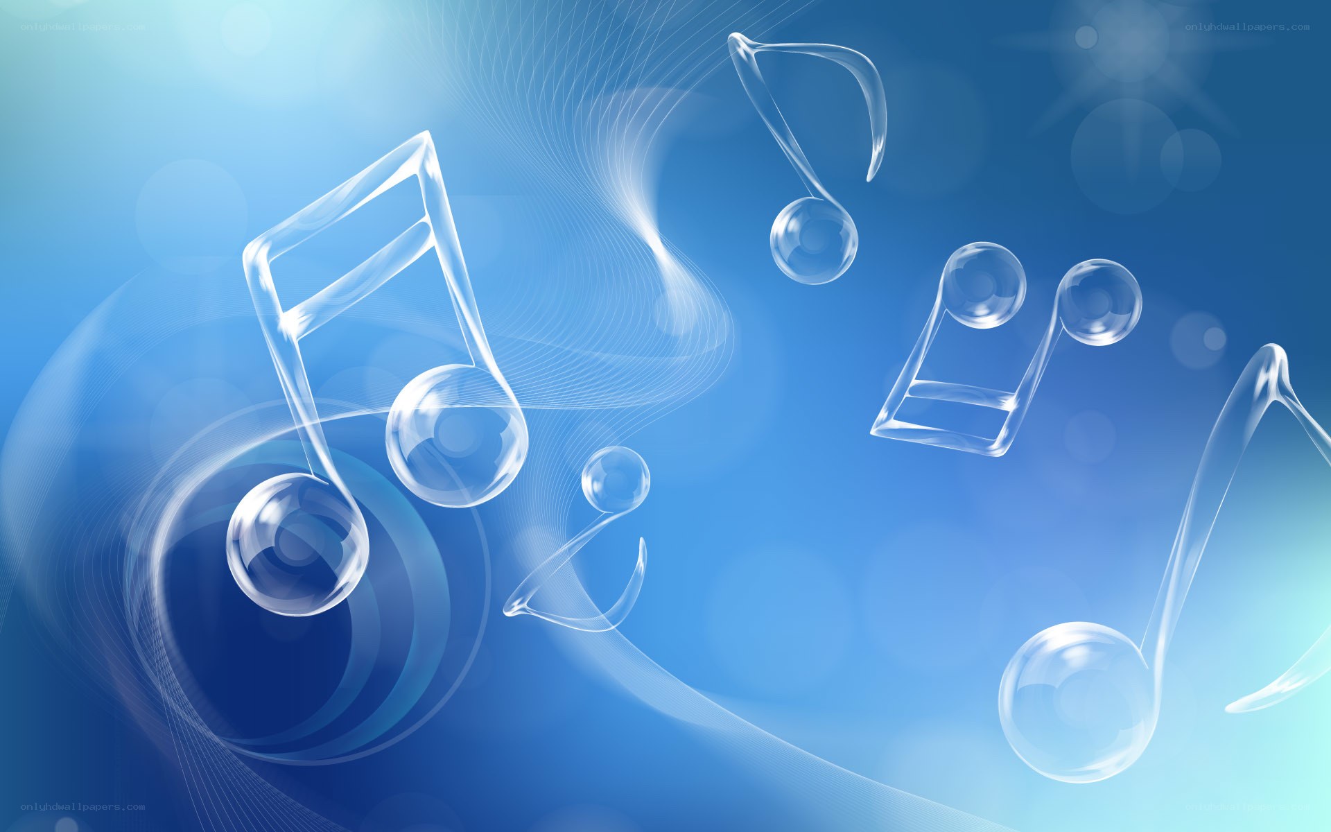 Glass music notes on blue background