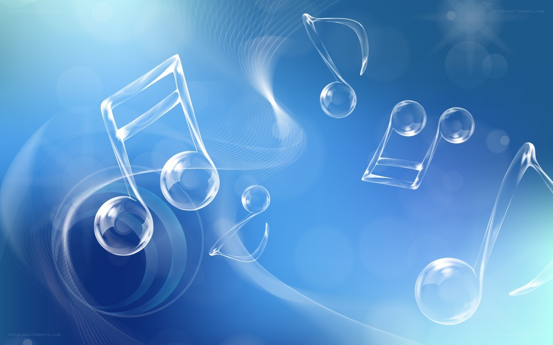 Glass music notes on blue
