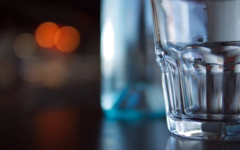 glass of water on a table