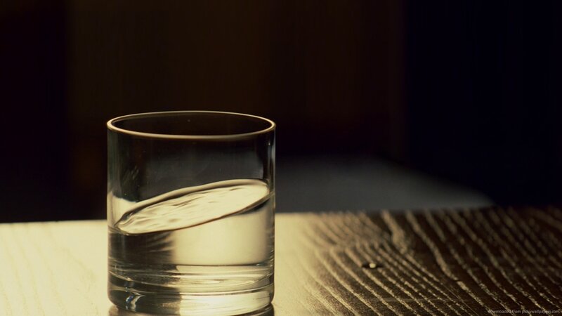 Glass of Water on Table — Brown, Dramatic