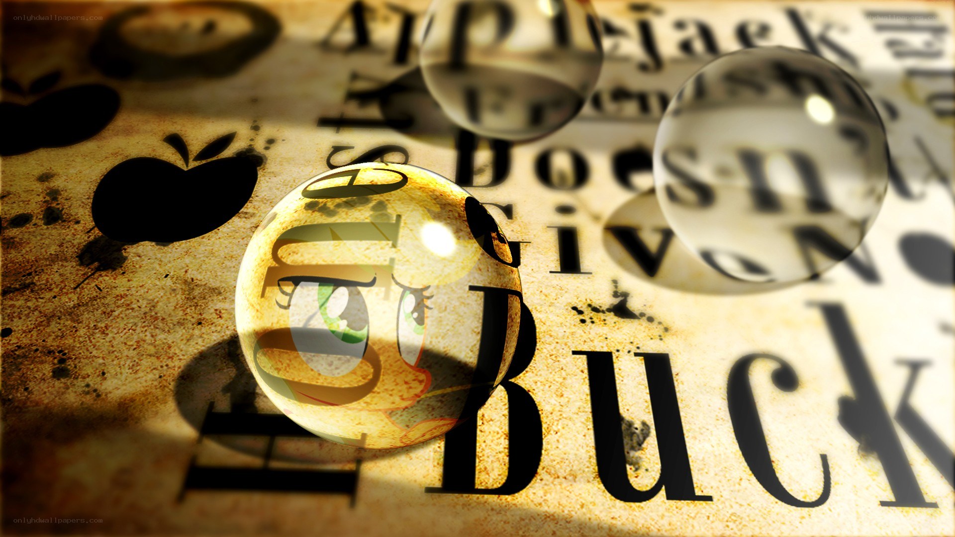 glass orbs on text background