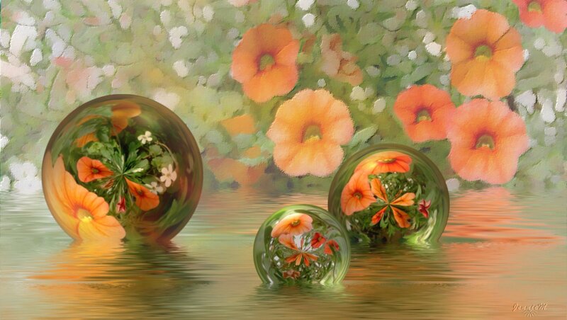 Glass Orbs with Flowers — Orange