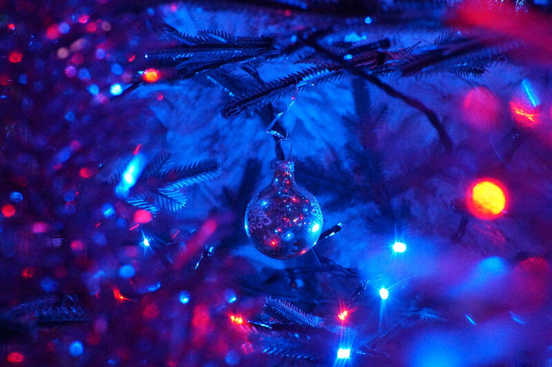 Glass Ornament on Tree — Blue