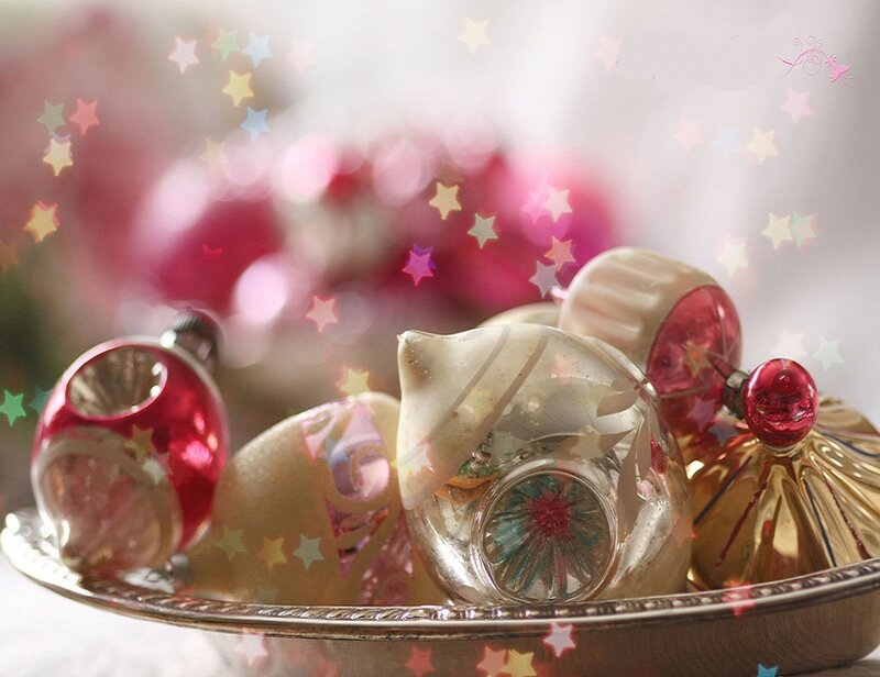 Glass Ornaments on Tray