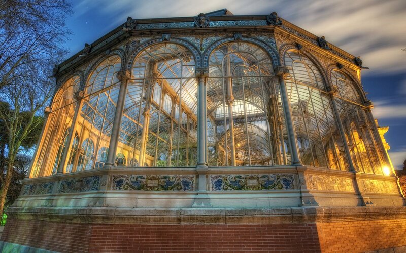 Glass pavilion in a park