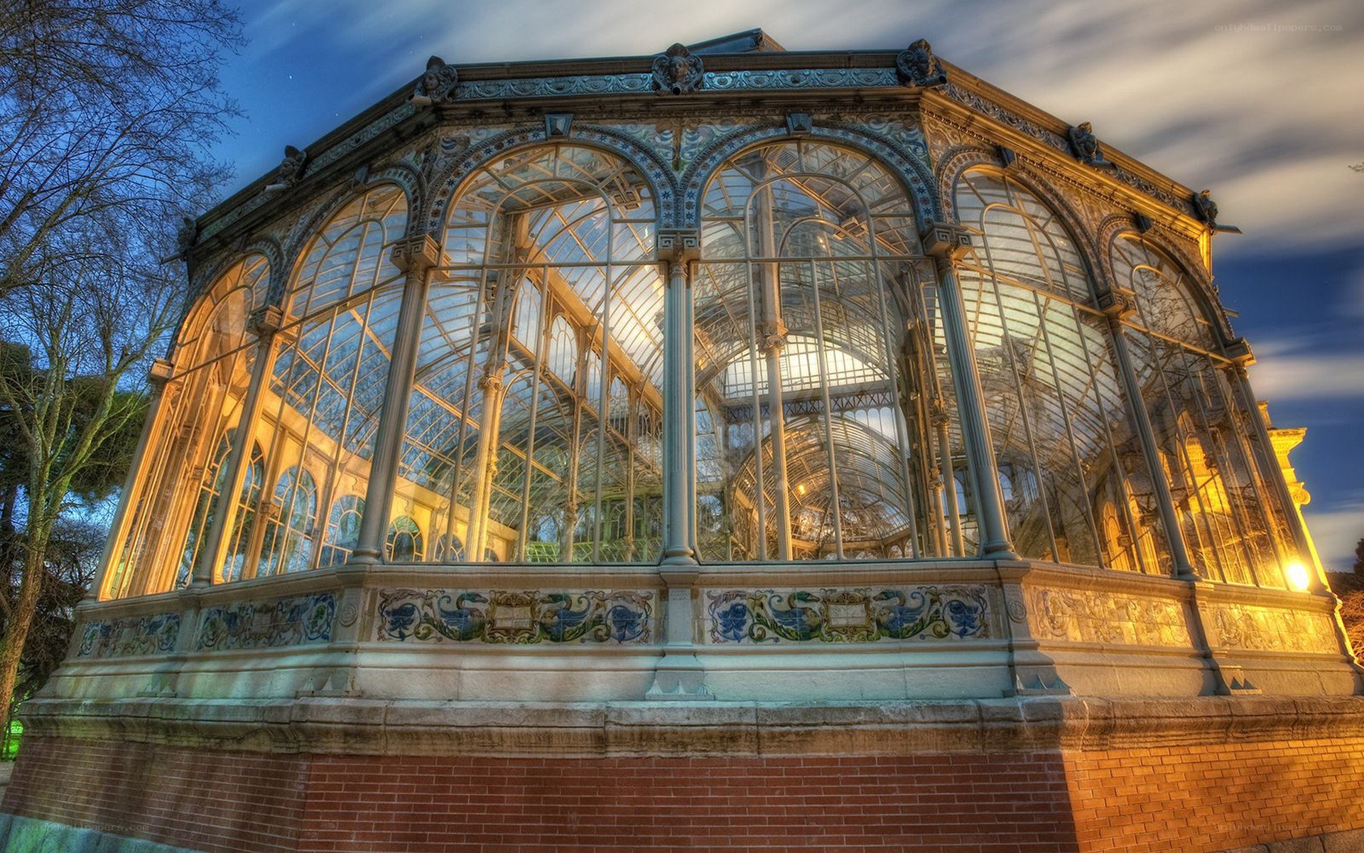 Glass pavilion in a park