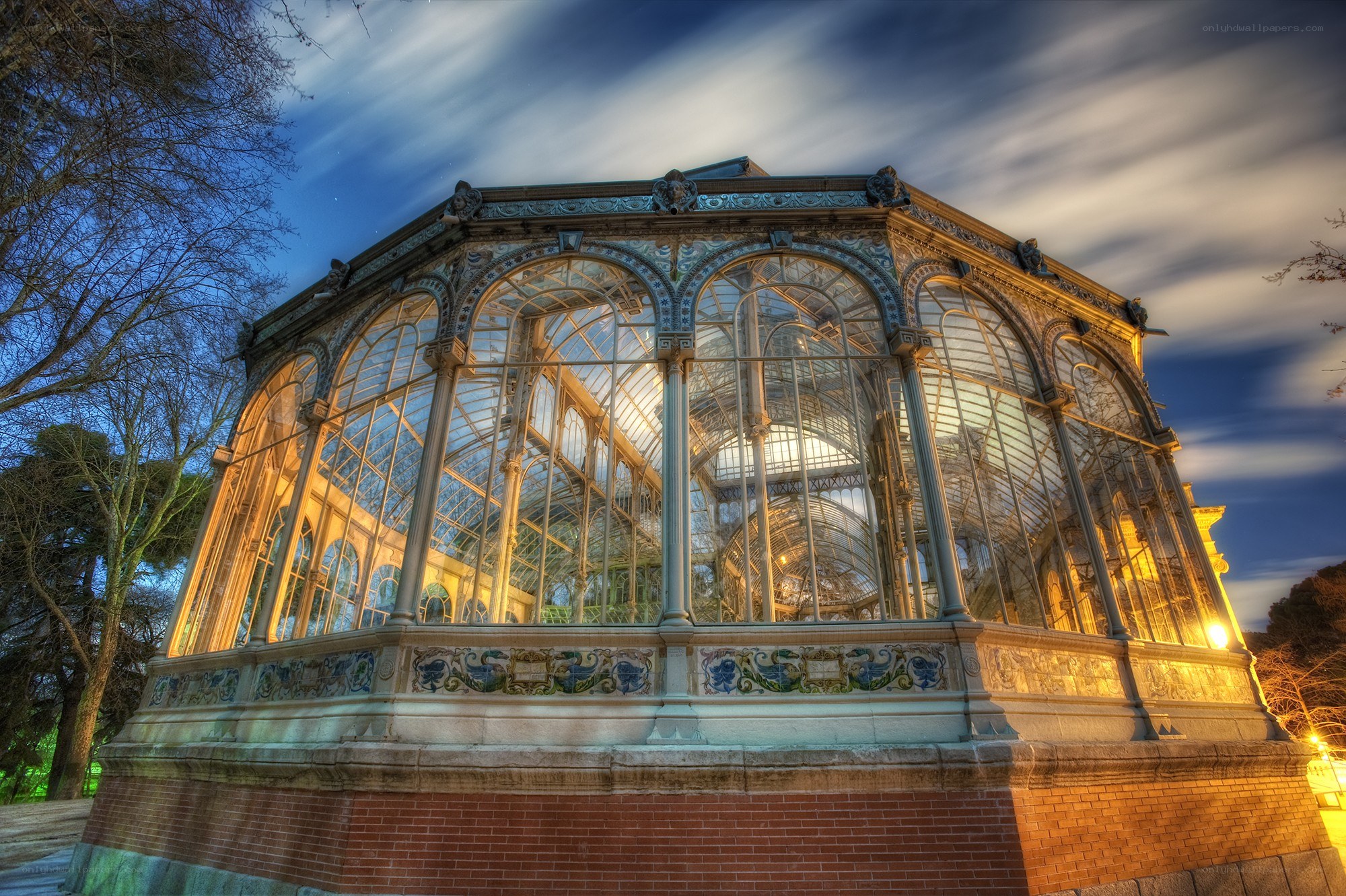 Glass pavilion in a park