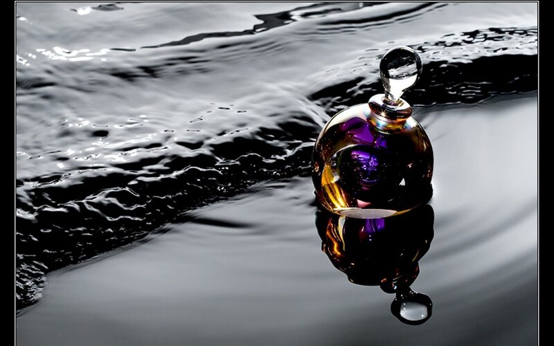Glass Perfume Bottle — Black, Dramatic, Photograph