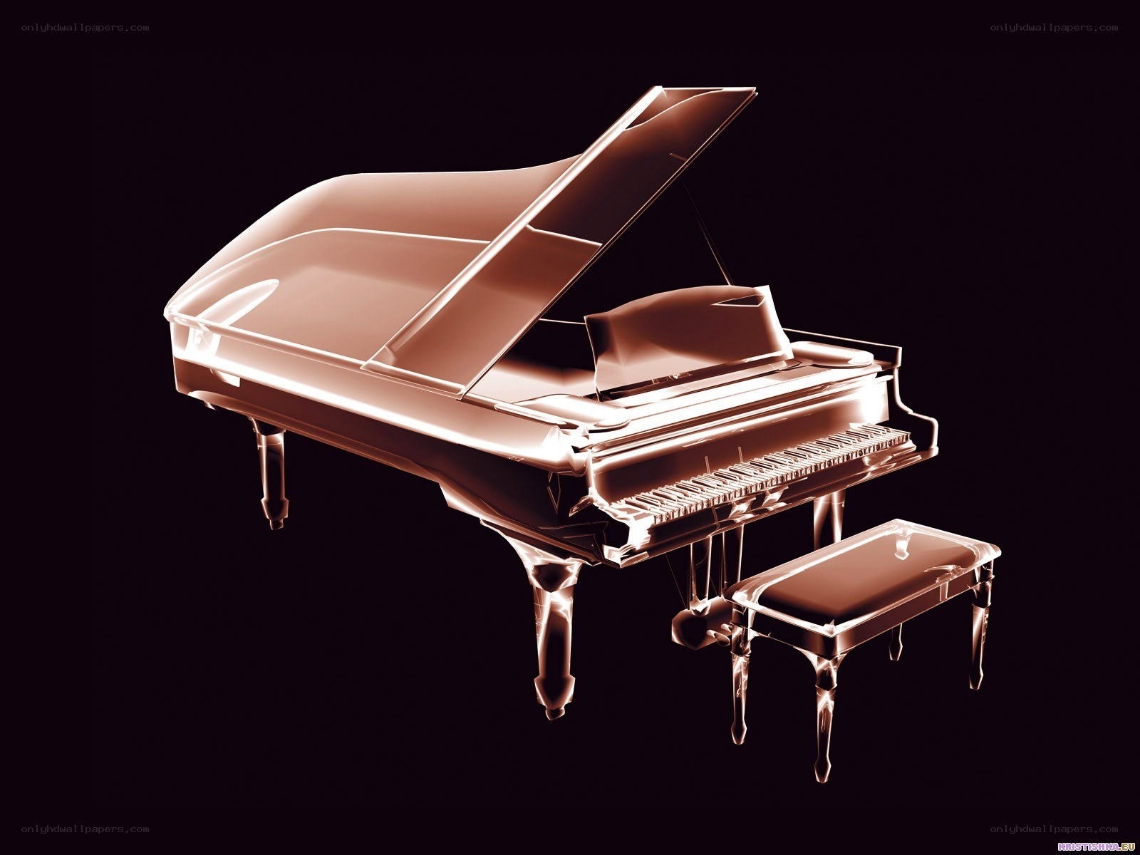 glass piano on black background