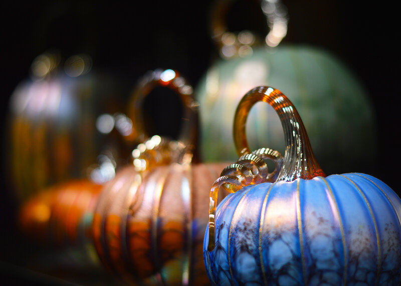 Glass Pumpkins in Row