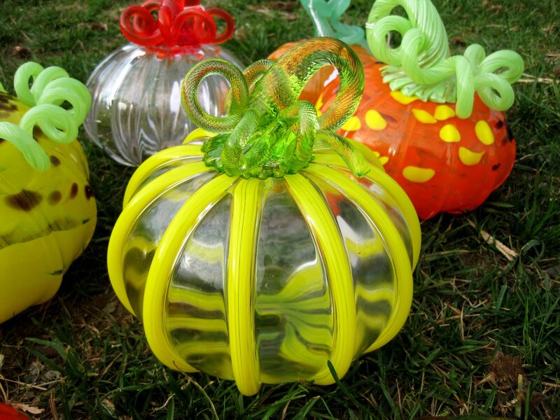 Glass Pumpkins on Grass