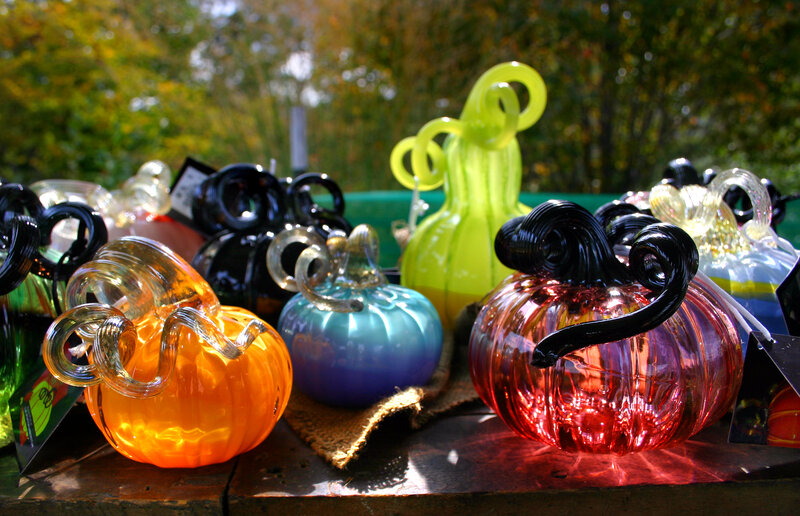 Glass Pumpkins on Table