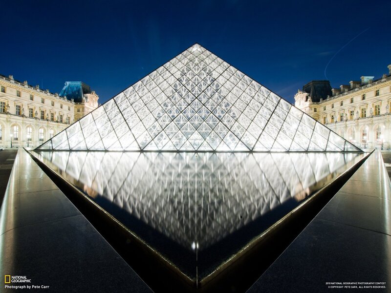 Glass Pyramid at Night — Blue