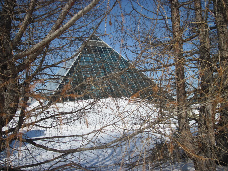Glass Pyramid Building — Blue, Calm