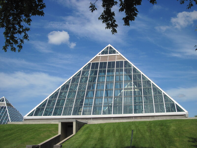 Glass Pyramid Building — Blue, Serene, Afternoon
