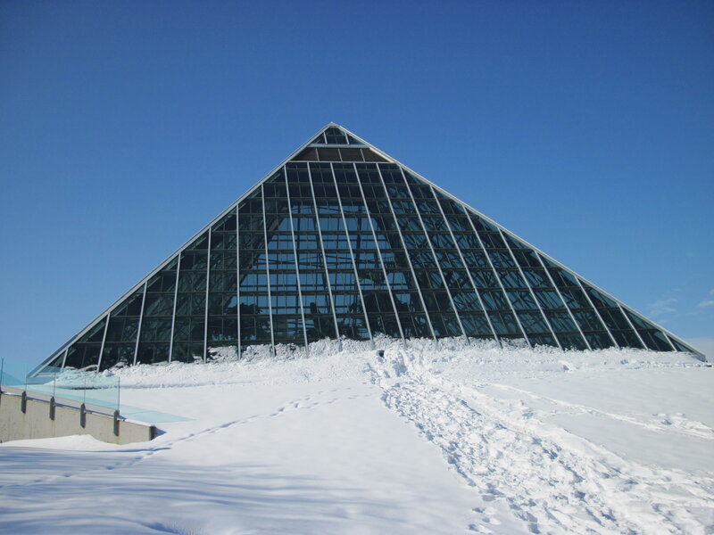 Glass Pyramid Building — Blue
