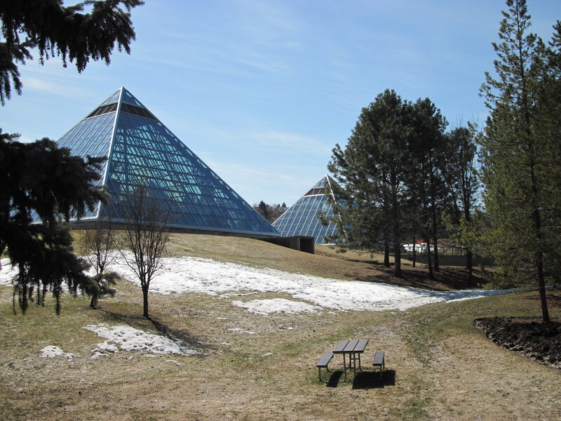 Glass Pyramids in Park — Blue, Serene