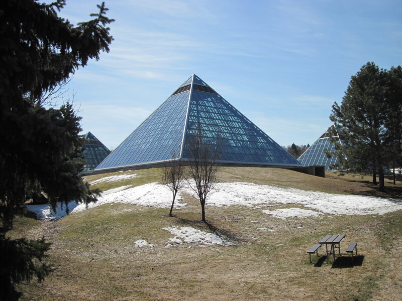 Glass Pyramids in Park — Blue