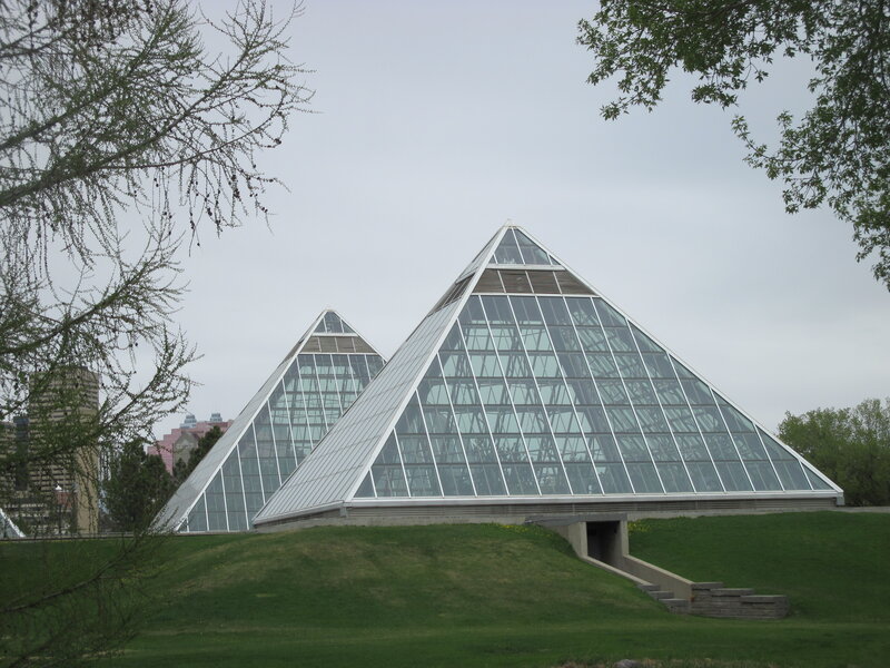 Glass Pyramids in Park — Green, Overcast