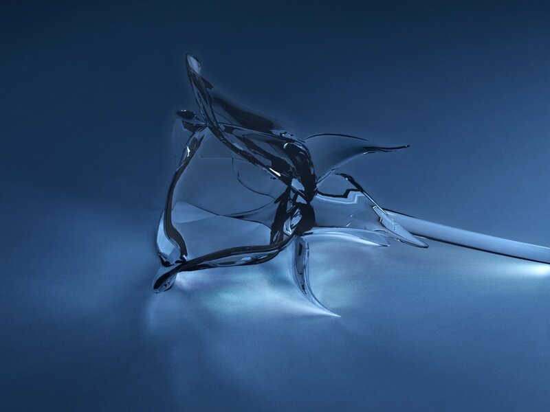 Glass Rose Sculpture — Blue, Serene, 3d Render, Stem