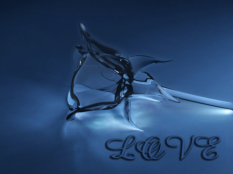 Glass Rose Sculpture — Blue