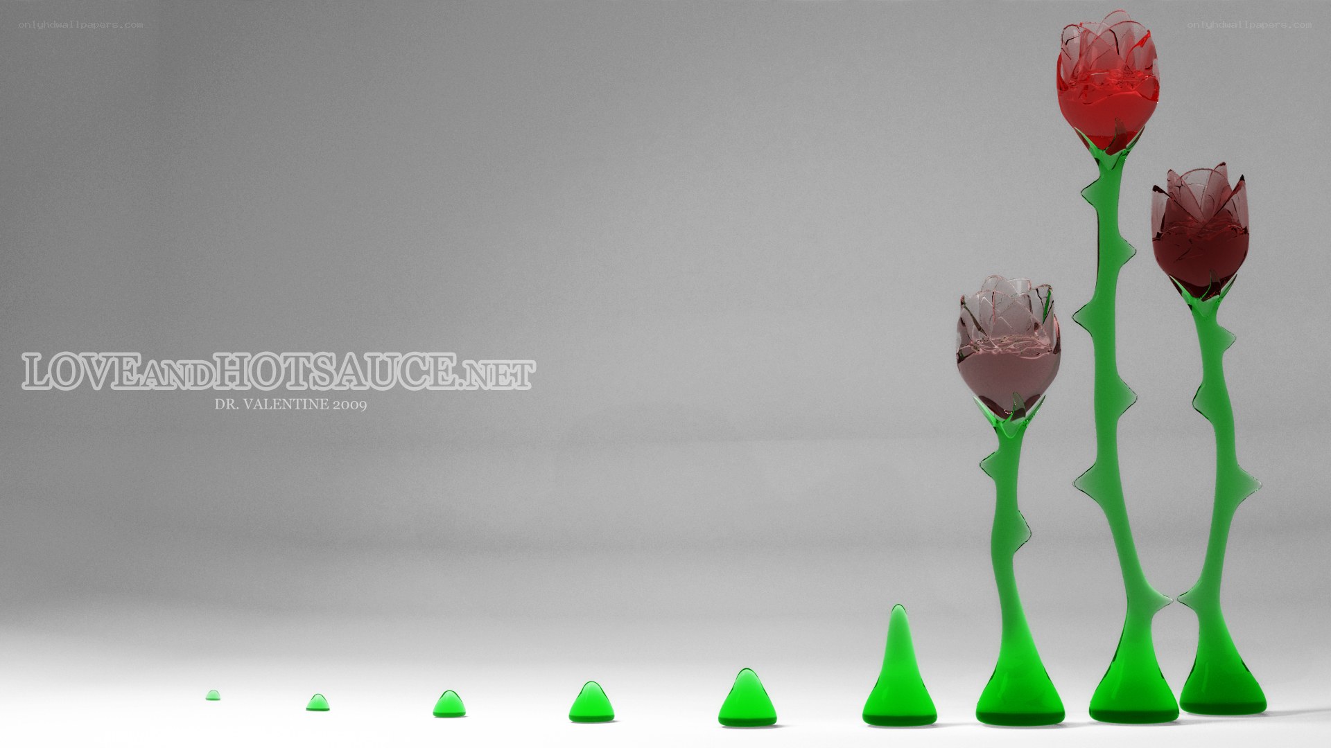glass roses in a row
