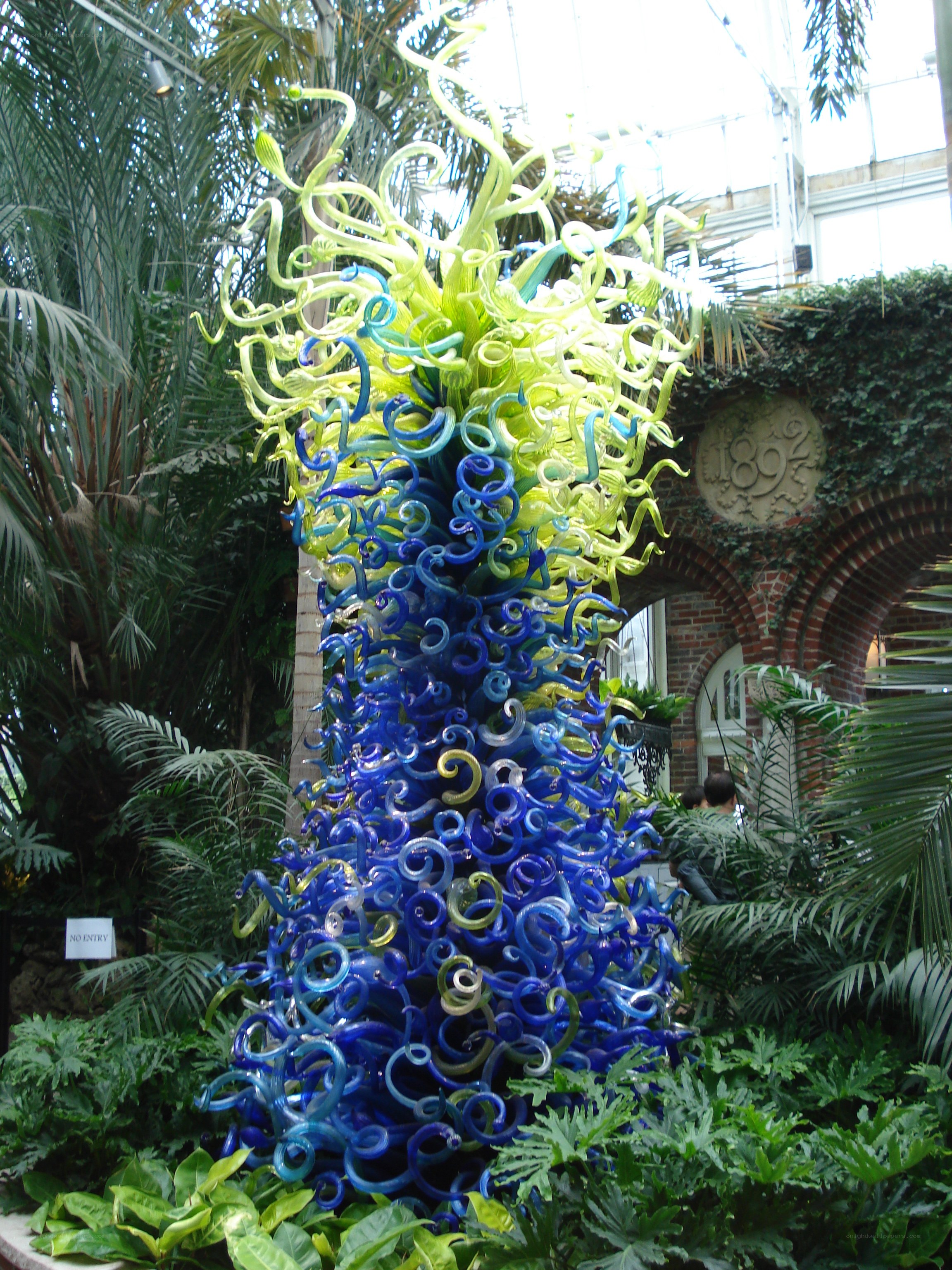 Glass sculpture in conservatory