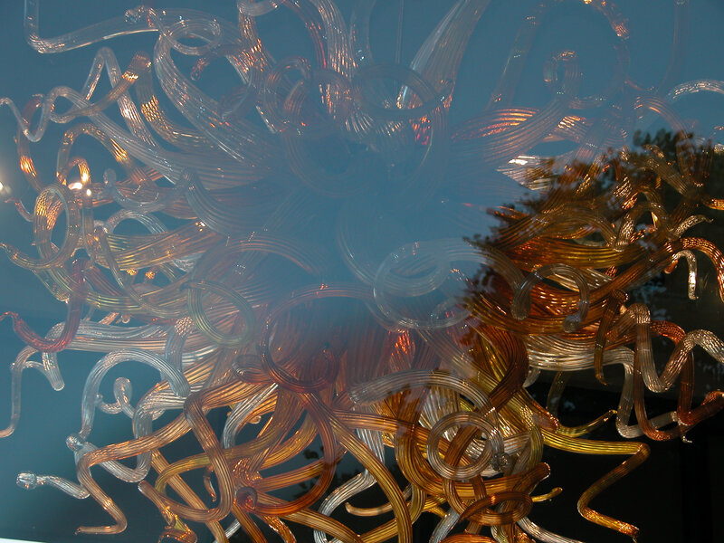 Glass sculpture with swirling tubes