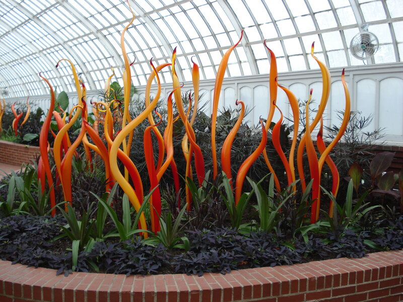 Glass sculptures in a greenhouse