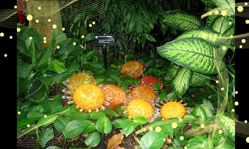 Glass Sculptures in Garden — Green