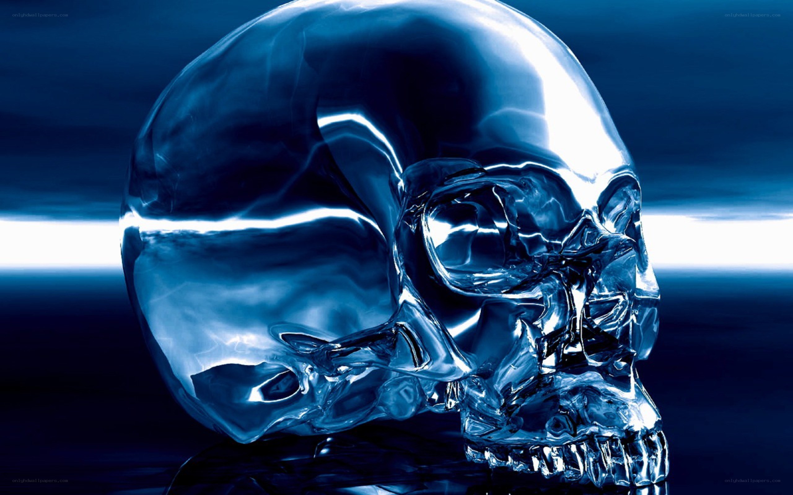 glass skull in blue light