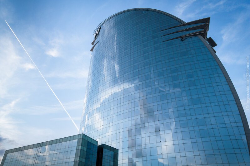 Glass Skyscraper — Blue, Dramatic, Afternoon, Photograph, Sky, Clouds