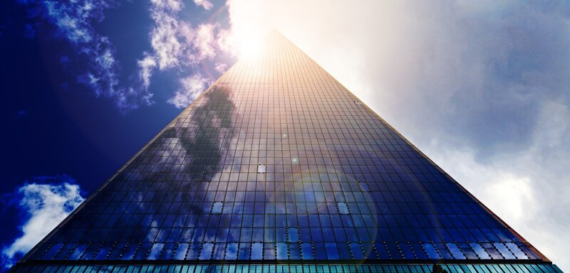 Glass Skyscraper — Blue, Dramatic, Afternoon