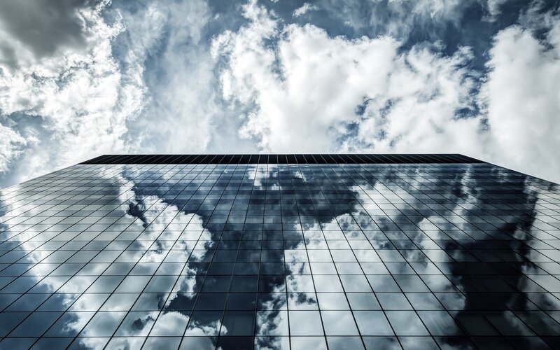 Glass Skyscraper — Blue, Dramatic, Photograph