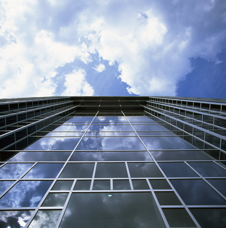 Glass Skyscraper Facade — Blue, Dramatic, Afternoon