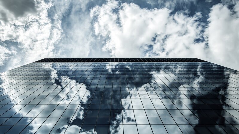 Glass Skyscraper Facade — Blue, Dramatic, Photograph
