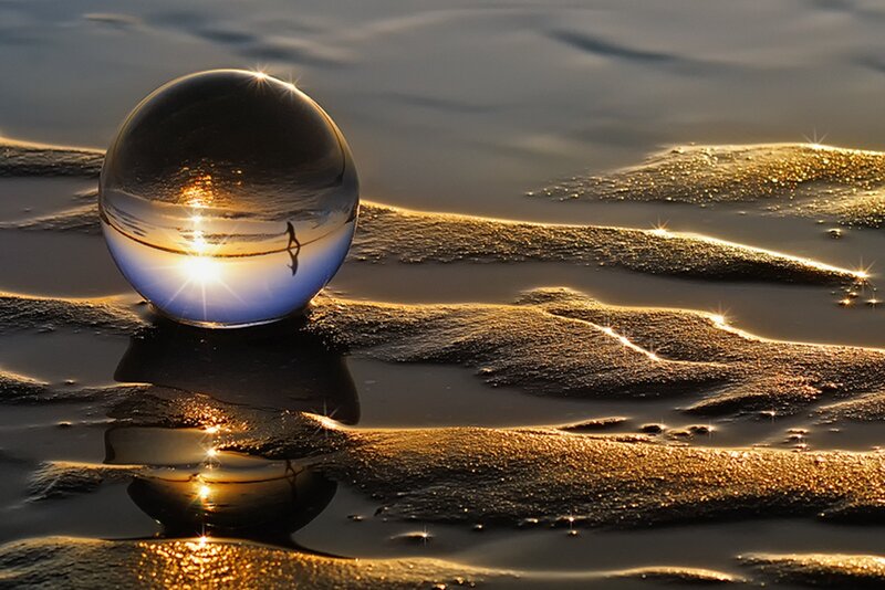 Glass Sphere on Beach — Gold