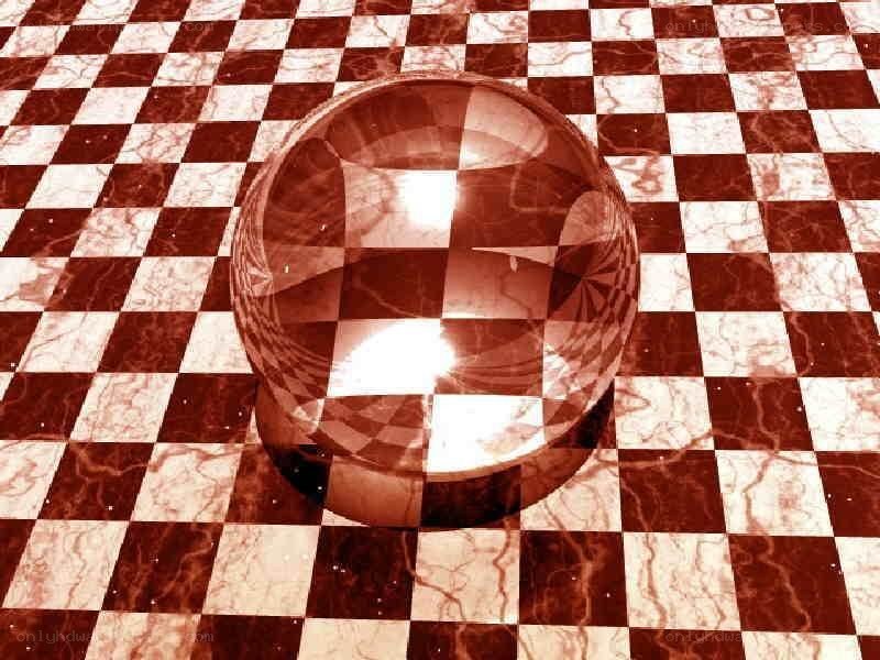glass sphere on checkered floor