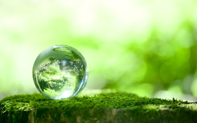 Glass Sphere on Moss — Green