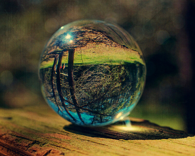 Glass Sphere on Wood