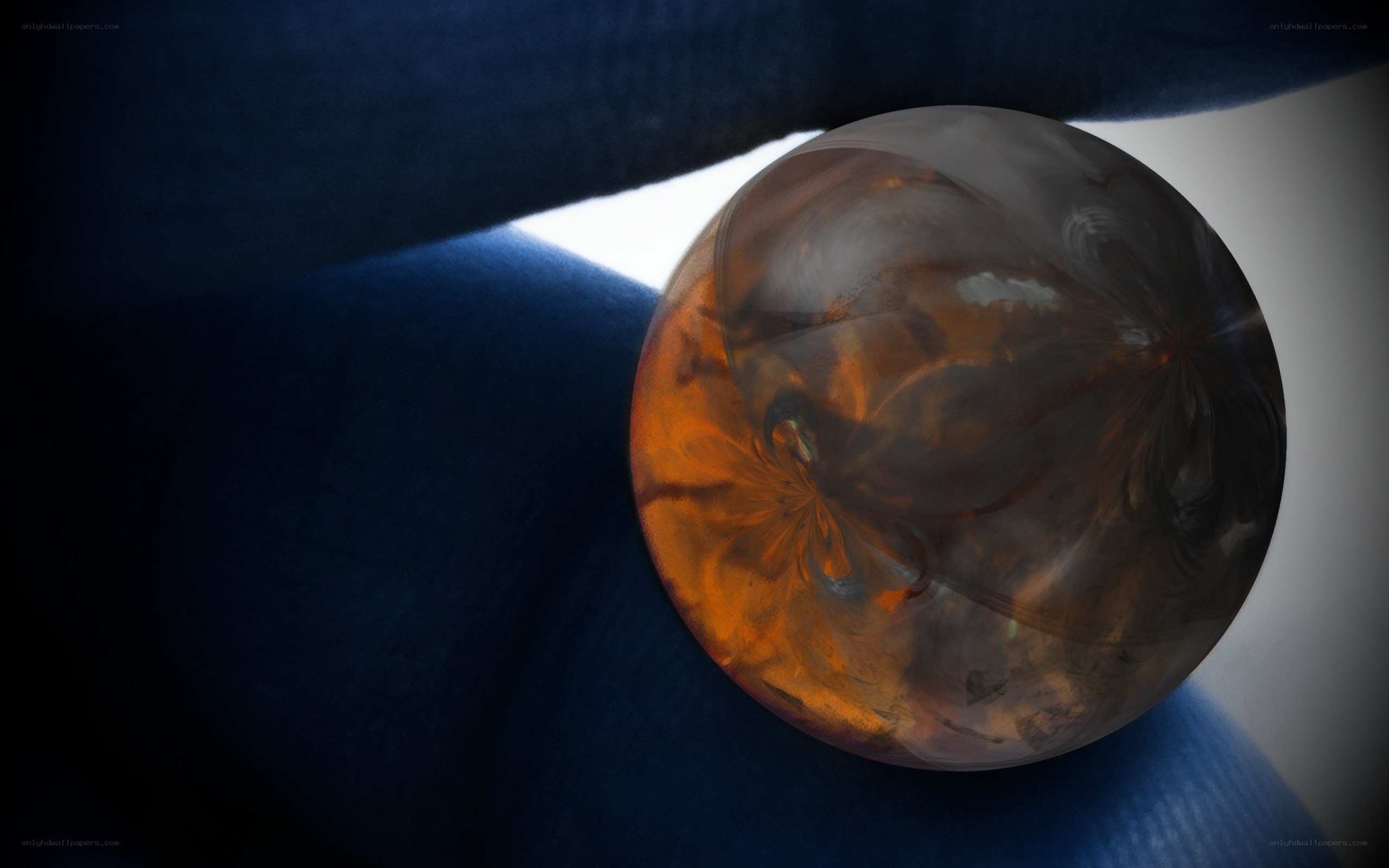 glass sphere with amber swirls
