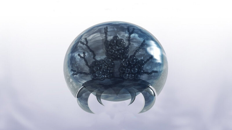 glass sphere with dark organic forms