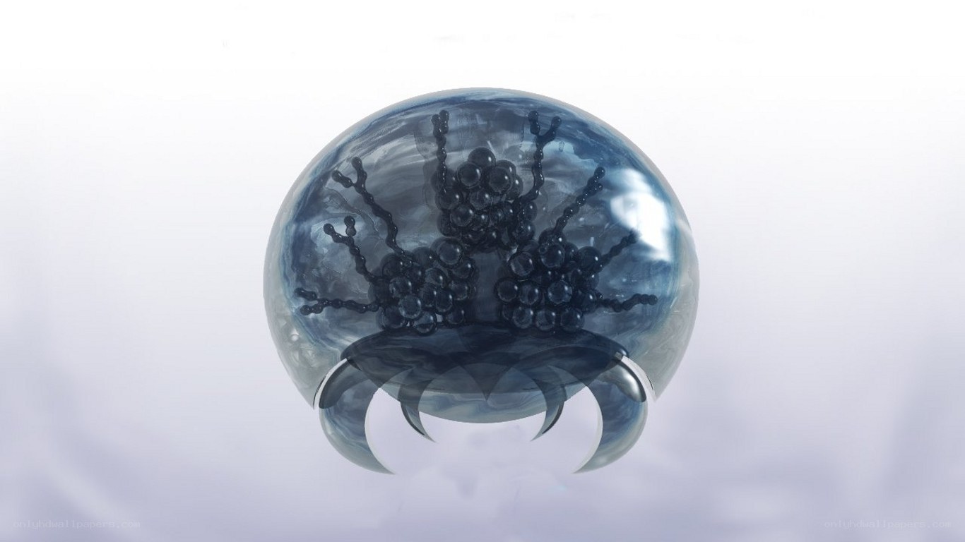glass sphere with dark organic forms