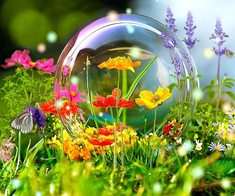 Glass Sphere with Flowers — Green