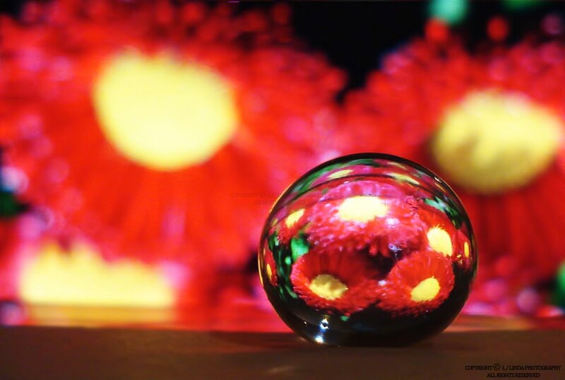 Glass Sphere with Flowers — Red