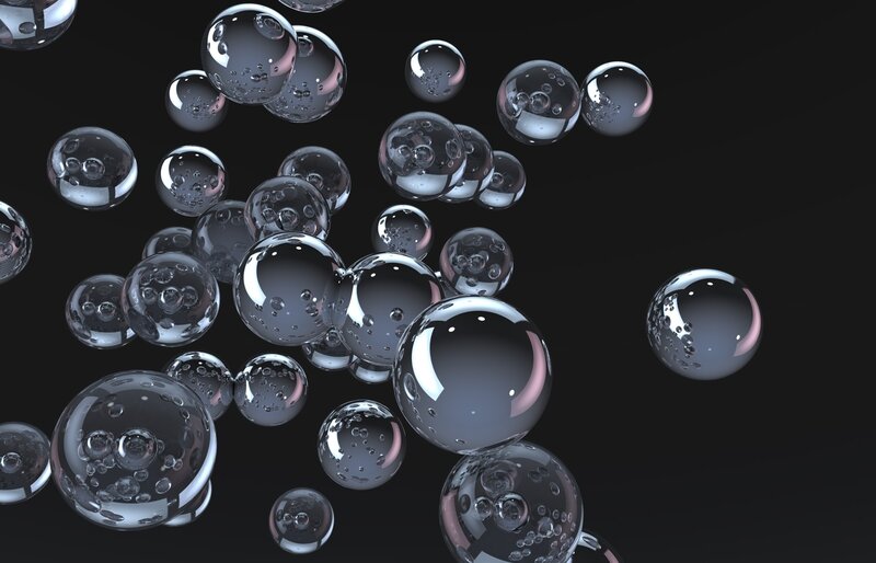 glass spheres floating in space